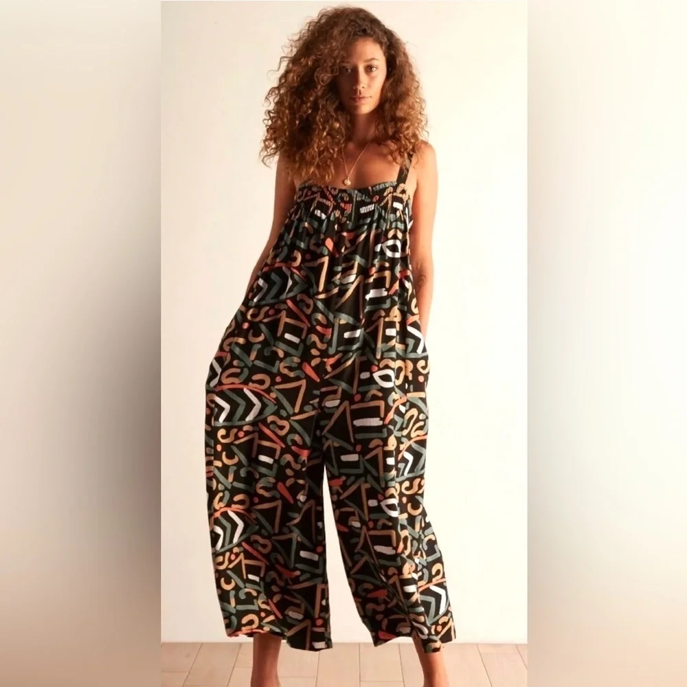 The Odells‎ NWOT Abstract Print Wide Leg Jumpsuit XS Boho Festival